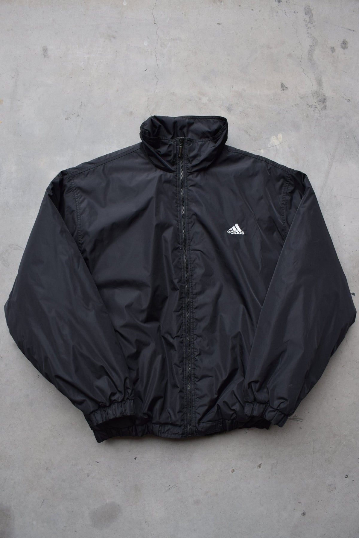 Adidas Black Embroidered Spellout Heavyweight Jacket — 1990s (XL) - Retrospective Store