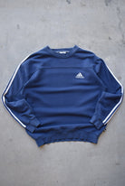 Adidas Blue Embroidered Spellout Crewneck — 1990s (M) - Retrospective Store