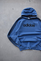 Adidas Blue Embroidered Spellout Hoodie — 2000s (M) - Retrospective Store
