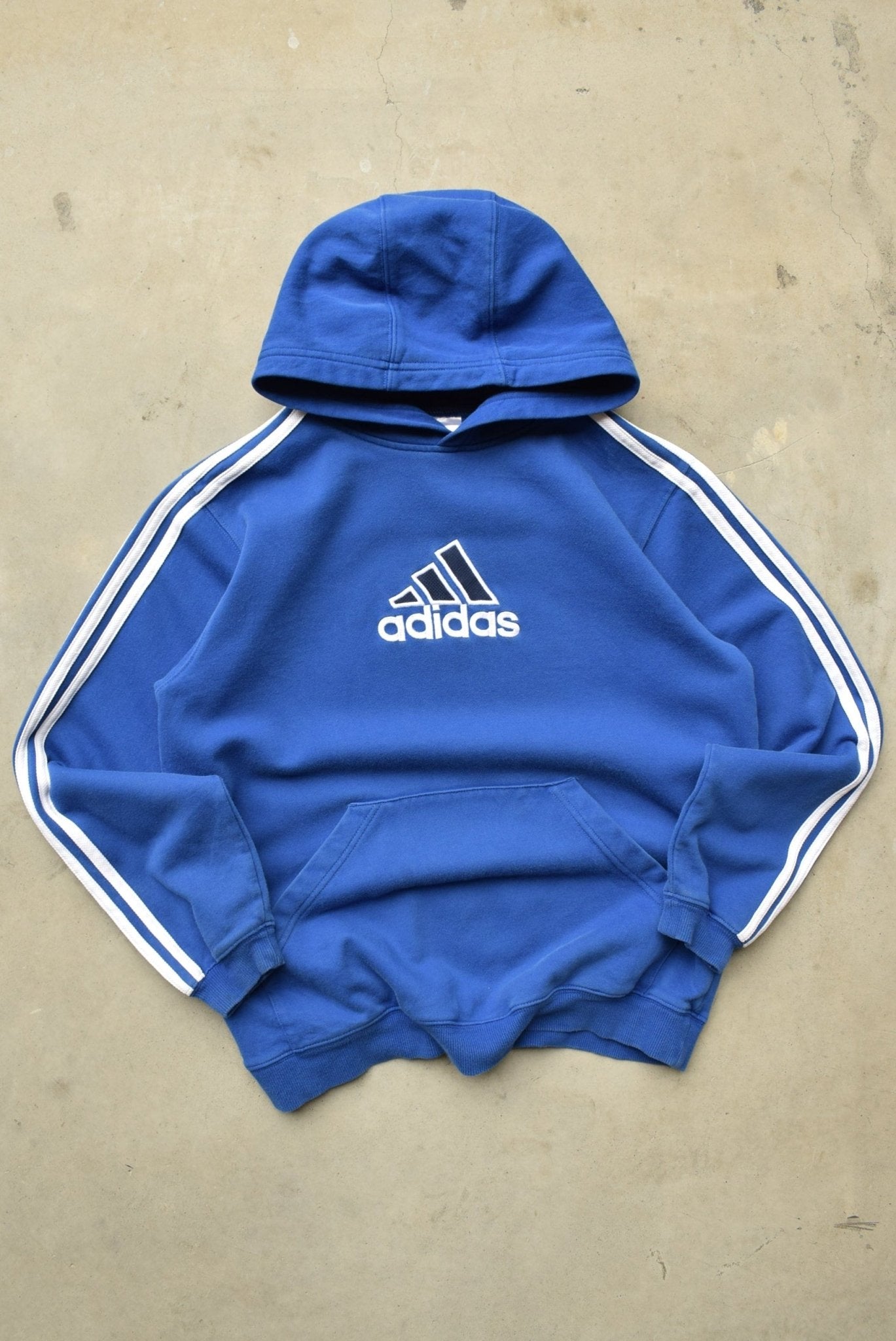 Adidas Blue Embroidered Spellout Hoodie — 2000s (S) - Retrospective Store