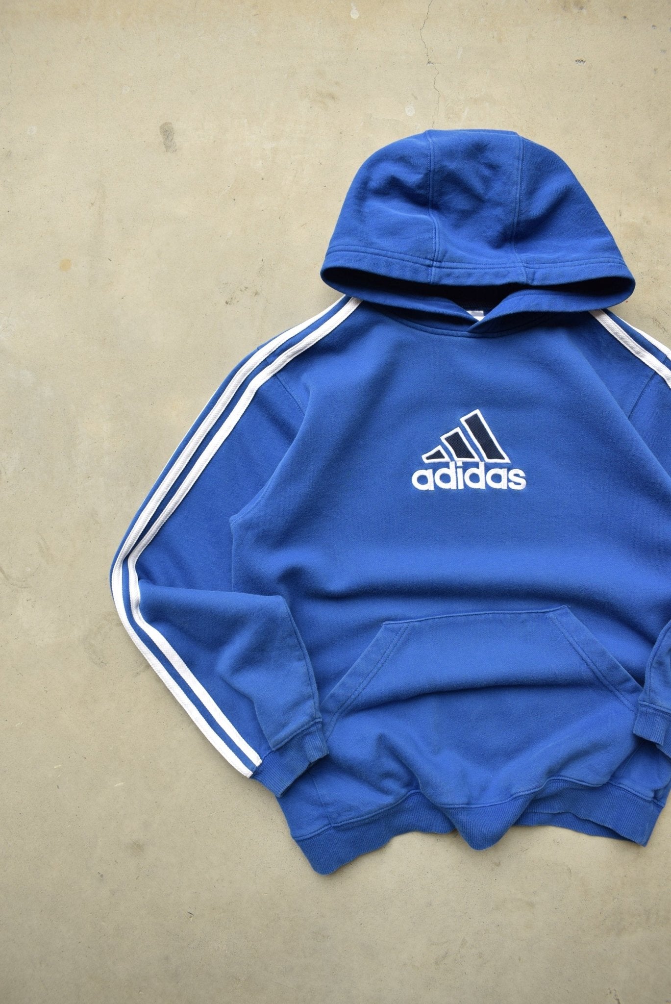 Adidas Blue Embroidered Spellout Hoodie — 2000s (S) - Retrospective Store