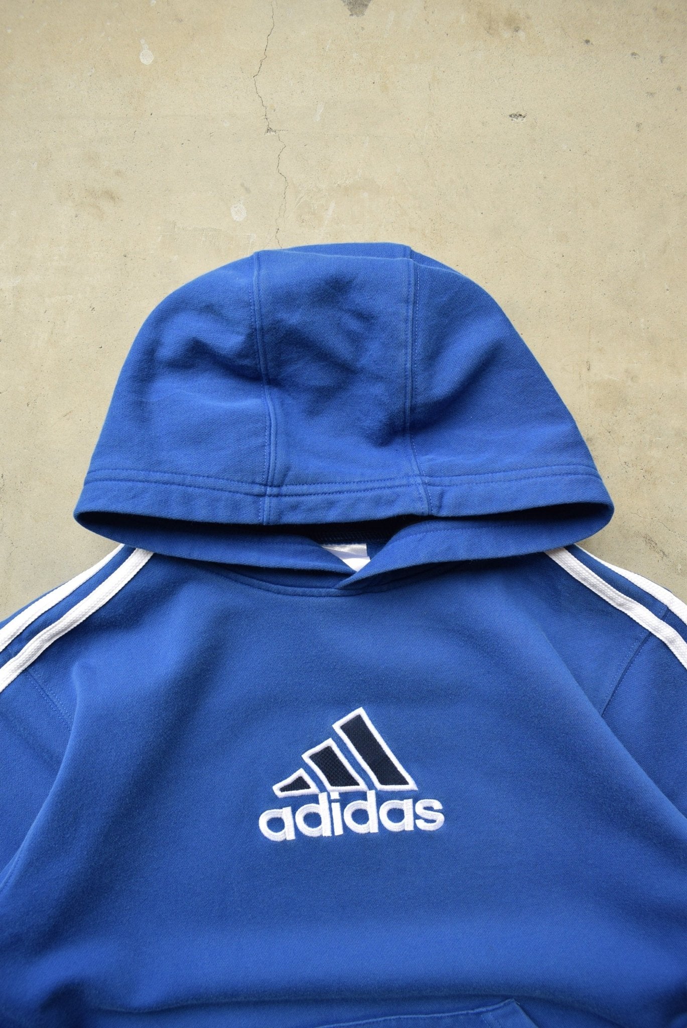 Adidas Blue Embroidered Spellout Hoodie — 2000s (S) - Retrospective Store