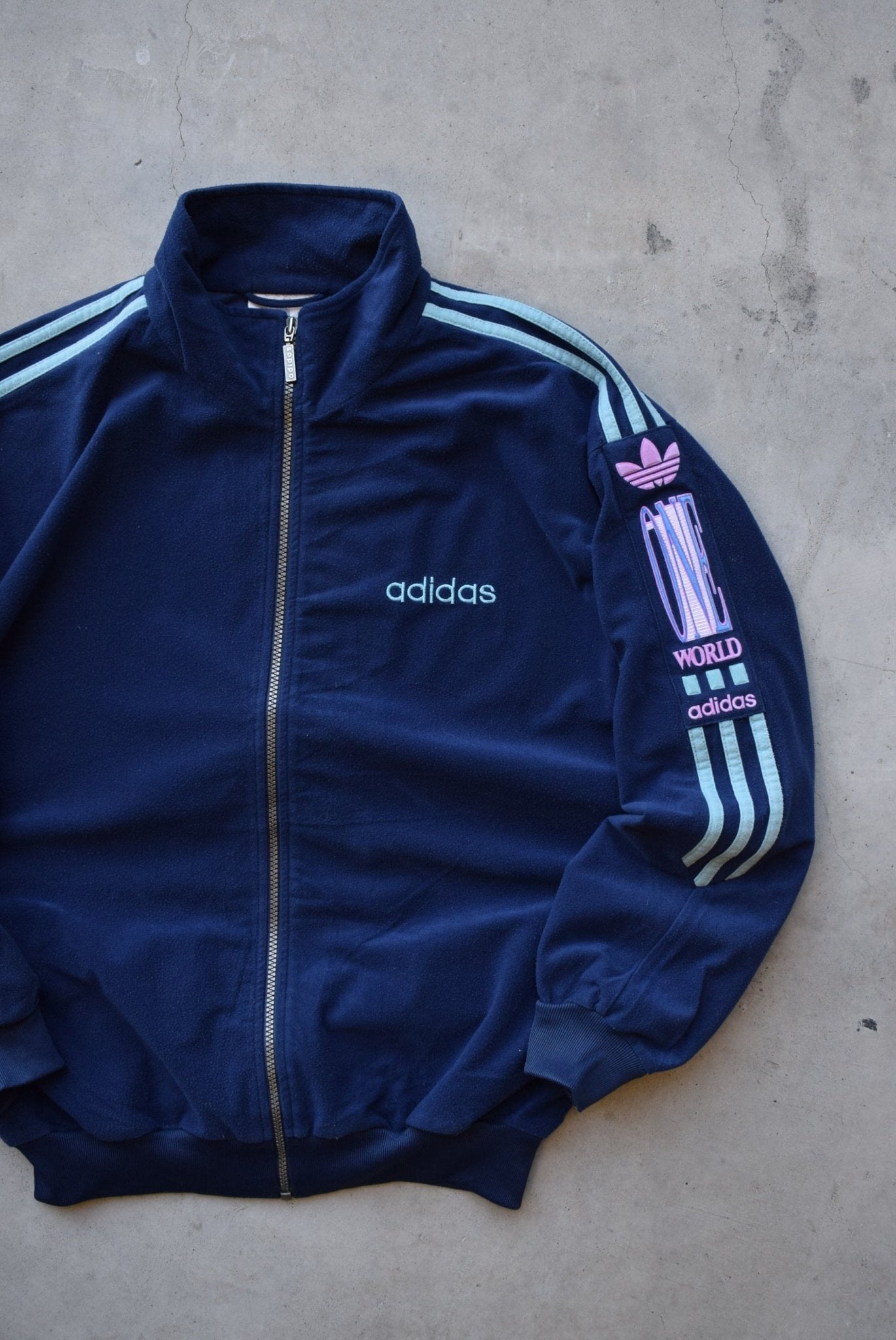 Adidas Blue Embroidered Spellout Jacket — 1990s (M/L) - Retrospective Store