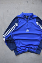 Adidas Blue Embroidered Spellout Quarter Zip — 2000s (M/L) - Retrospective Store