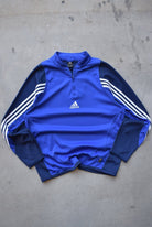 Adidas Blue Embroidered Spellout Quarter Zip — 2000s (M/L) - Retrospective Store