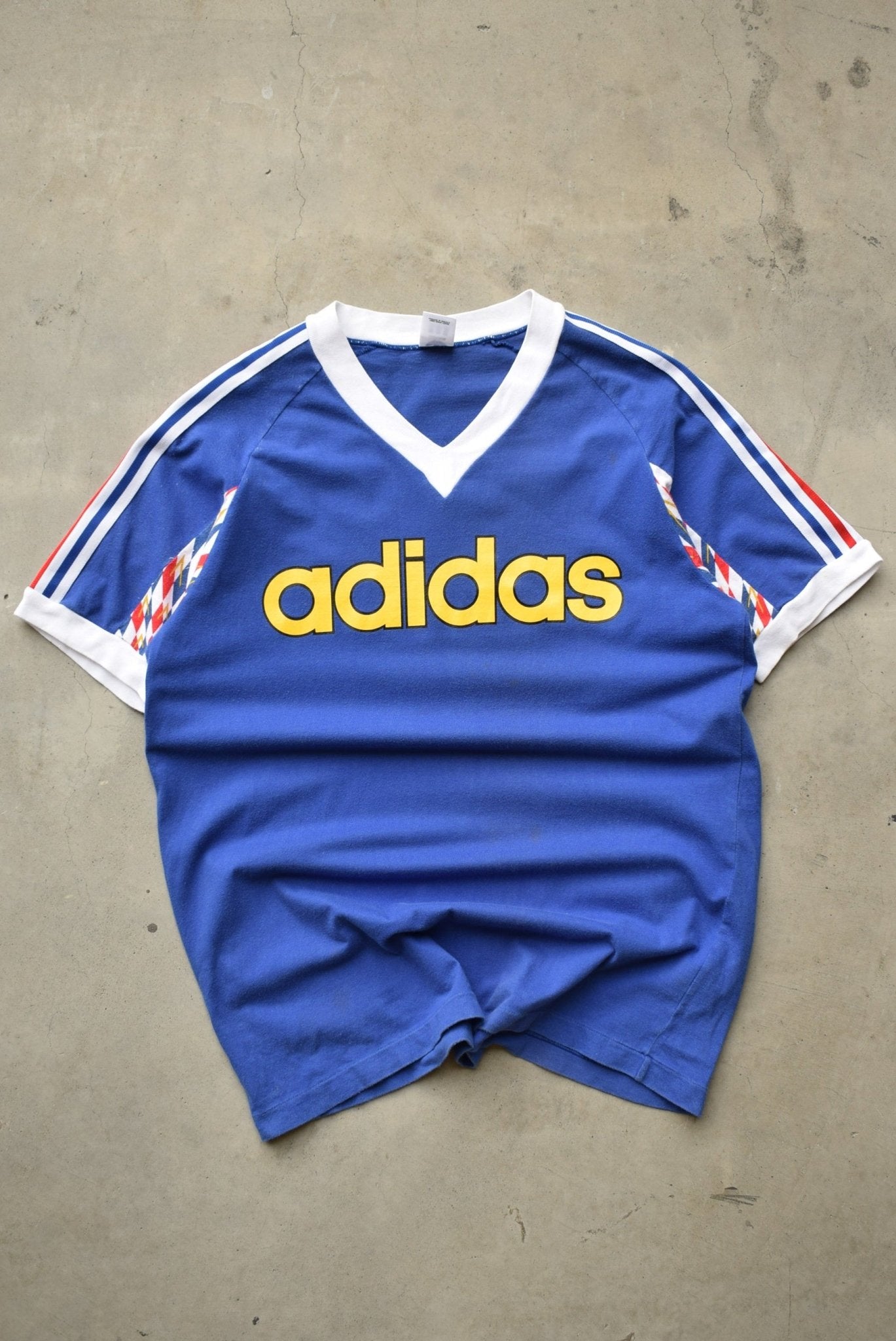 Adidas Blue Spellout Tee — 1990s (M/L) - Retrospective Store