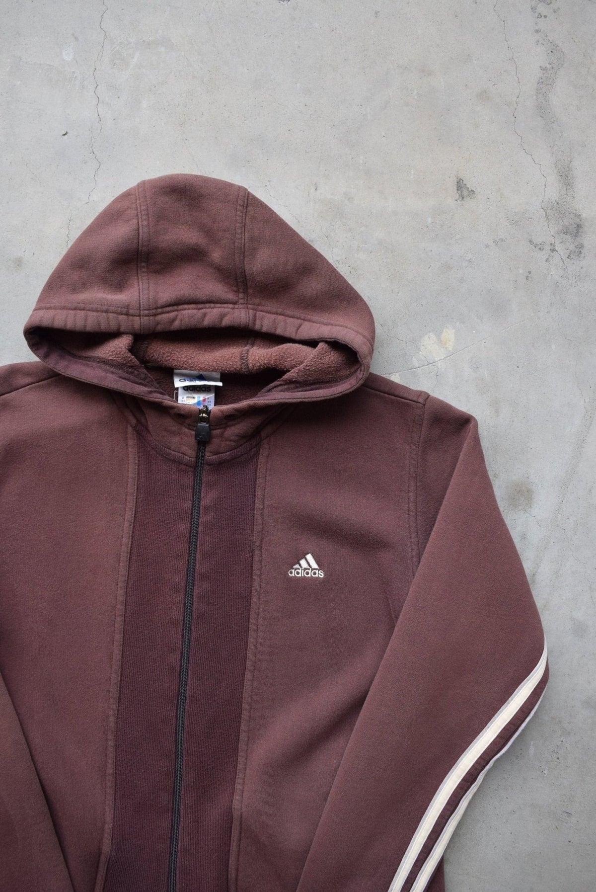 Adidas Brown Embroidered Spellout Full-Zip Hoodie — 2000s (S) - Retrospective Store