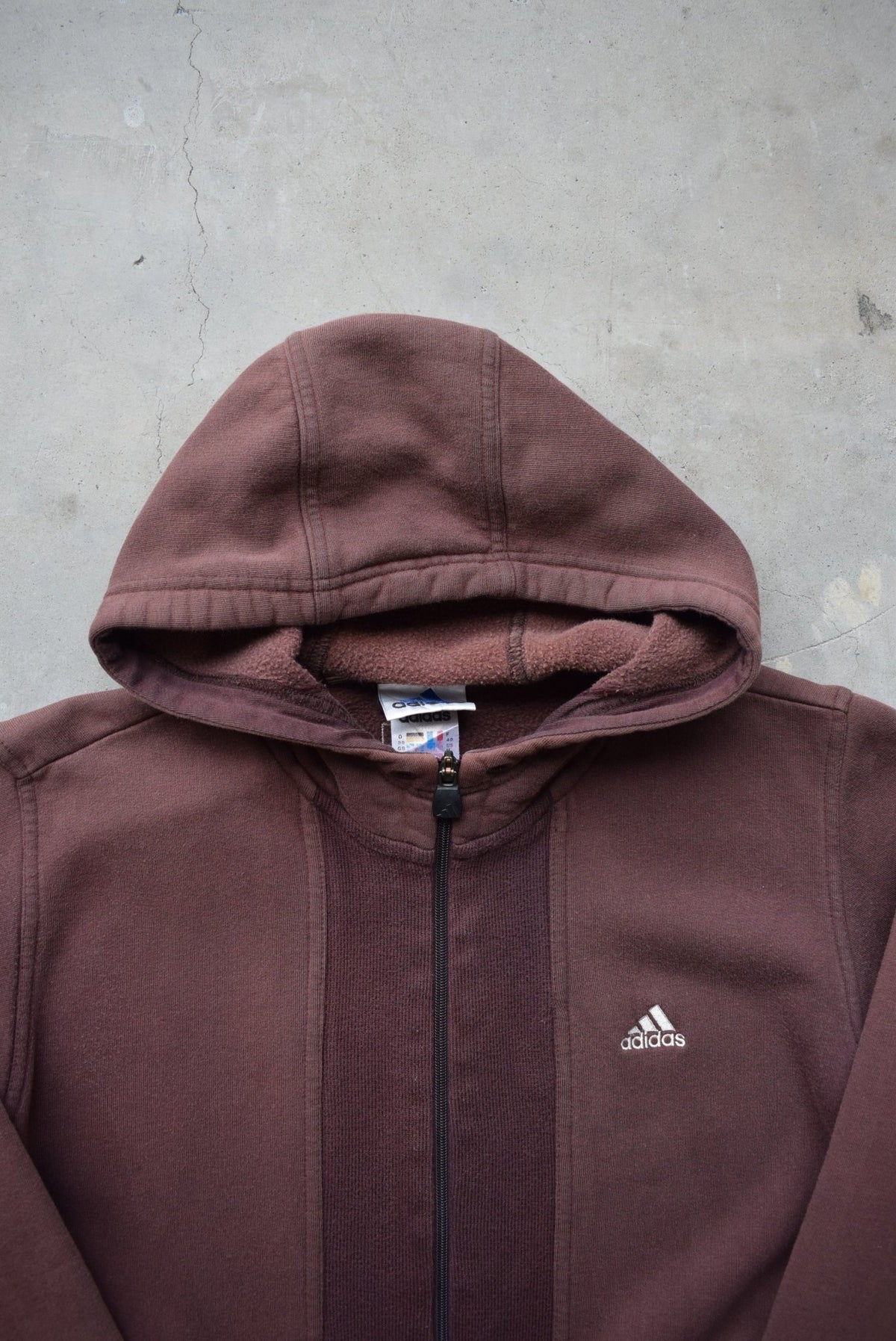 Adidas Brown Embroidered Spellout Full-Zip Hoodie — 2000s (S) - Retrospective Store