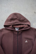 Adidas Brown Embroidered Spellout Full-Zip Hoodie — 2000s (S) - Retrospective Store