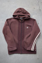 Adidas Brown Embroidered Spellout Full-Zip Hoodie — 2000s (S) - Retrospective Store