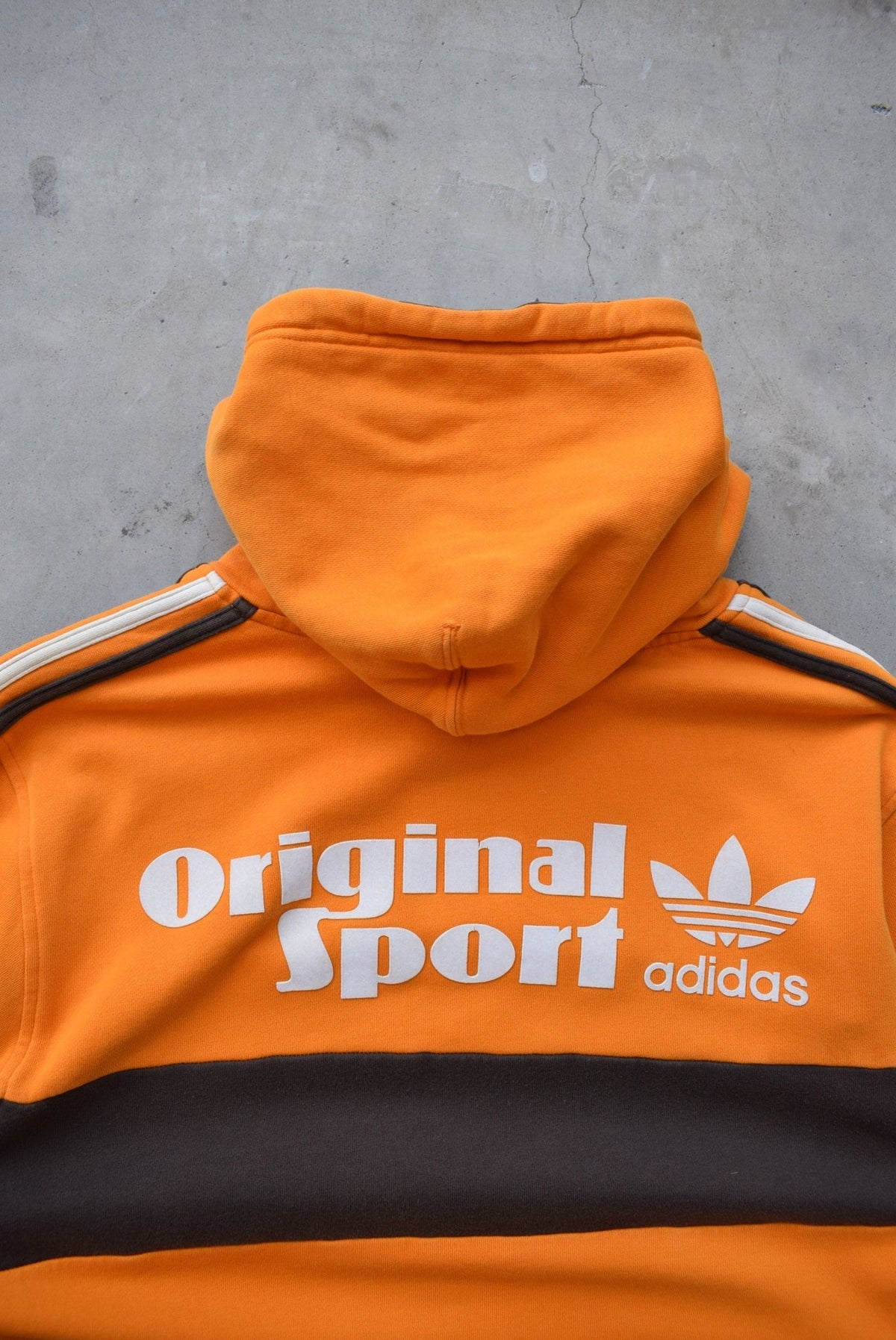 Adidas Brown & Orange Embroidered Spellout Hoodie — 2000s (L) - Retrospective Store