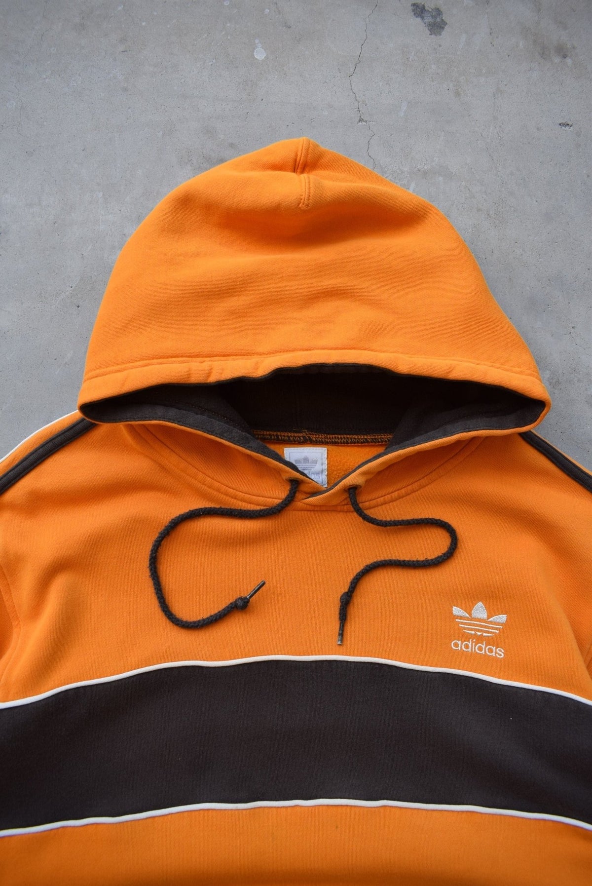 Adidas Brown & Orange Embroidered Spellout Hoodie — 2000s (L) - Retrospective Store