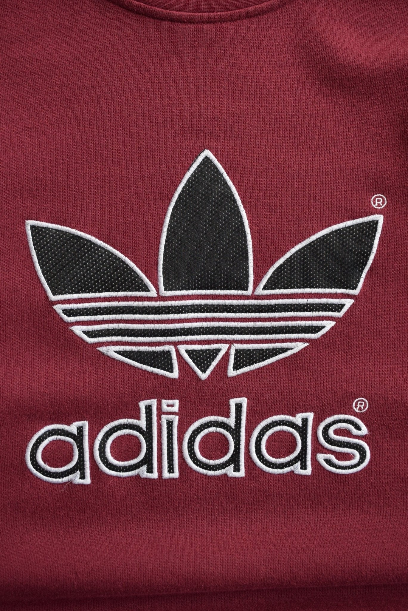 Adidas Burgandy Embroidered Spellout Crewneck — 2000s (M) - Retrospective Store