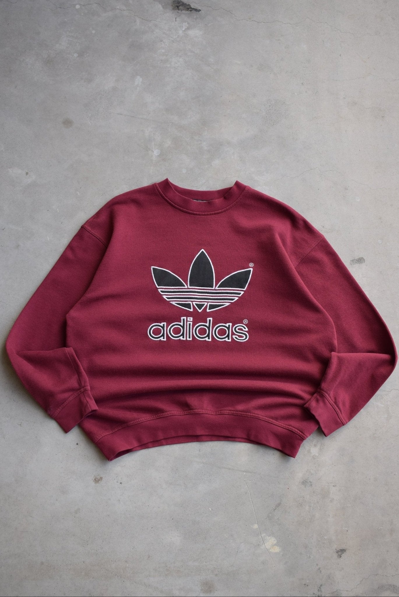 Adidas Burgandy Embroidered Spellout Crewneck — 2000s (M) - Retrospective Store