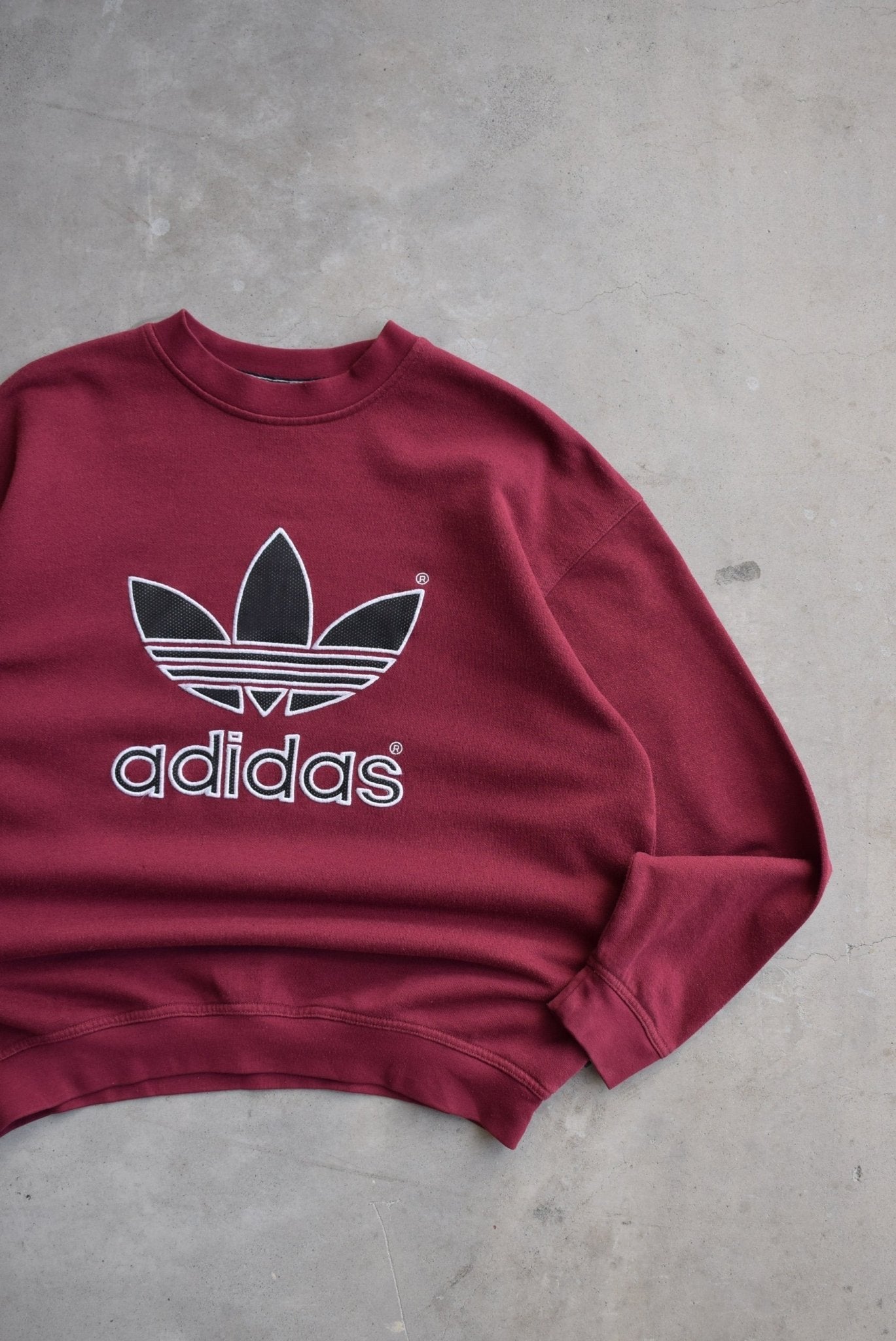 Adidas Burgandy Embroidered Spellout Crewneck — 2000s (M) - Retrospective Store
