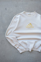Adidas Cream Embroidered Spellout Crewneck — 1990s (M) - Retrospective Store