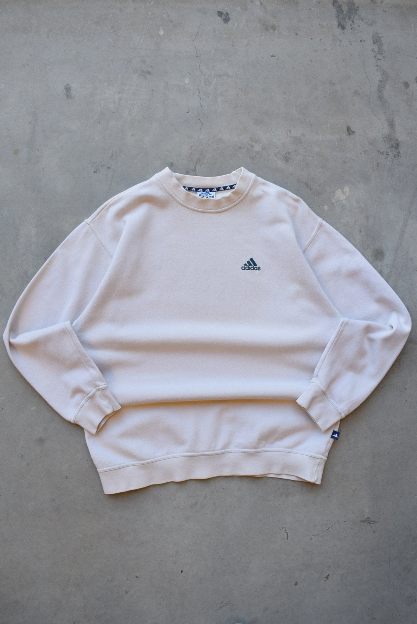 Adidas Cream Embroidered Spellout Crewneck — 1990s (M/L) - Retrospective Store