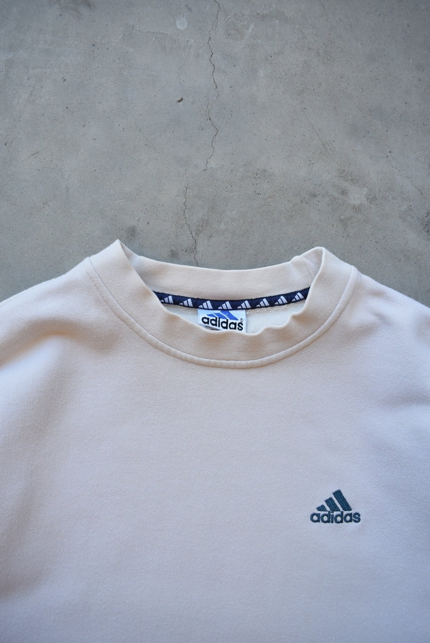 Adidas Cream Embroidered Spellout Crewneck — 1990s (M/L) - Retrospective Store