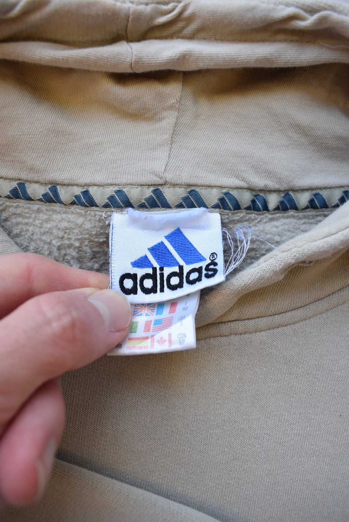 Adidas Cream Embroidered Spellout Hoodie — 1990s (S/M) - Retrospective Store