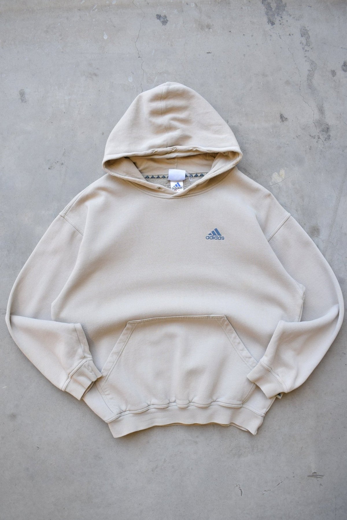 Adidas Cream Embroidered Spellout Hoodie — 1990s (S/M) - Retrospective Store