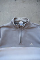 Adidas Cream & Grey Embroidered Spellout Quarter Zip — 1990s (XL) - Retrospective Store