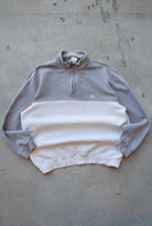 Adidas Cream & Grey Embroidered Spellout Quarter Zip — 1990s (XL) - Retrospective Store
