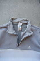 Adidas Cream & Grey Embroidered Spellout Quarter Zip — 1990s (XL) - Retrospective Store