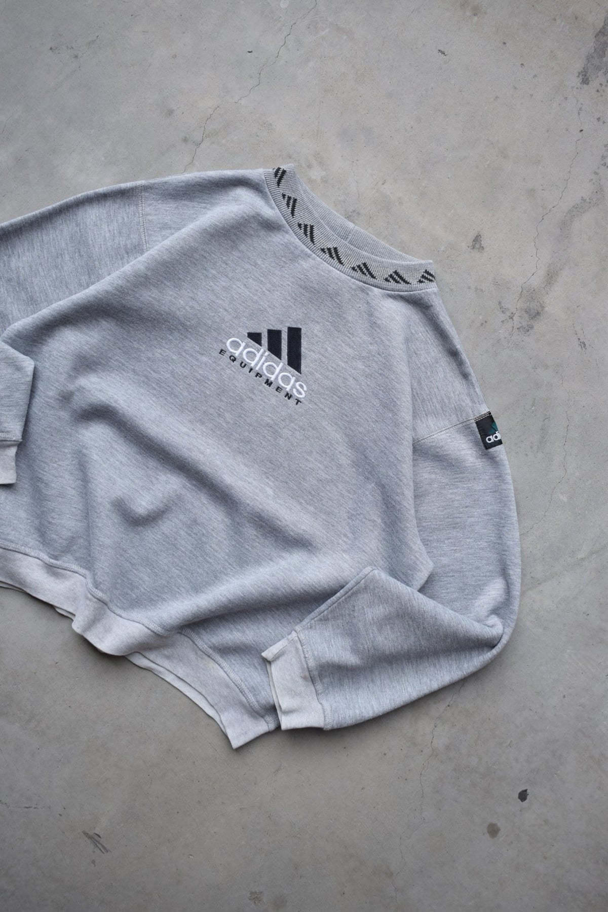 Adidas Equipment Grey Embroidered Spellout Crewneck — 1990s (M) - Retrospective Store