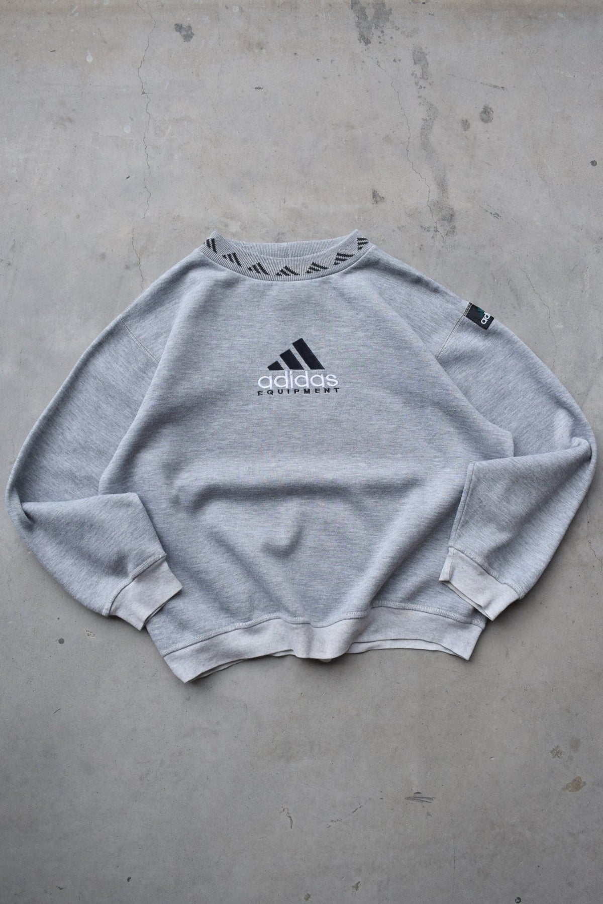 Adidas Equipment Grey Embroidered Spellout Crewneck — 1990s (M) - Retrospective Store