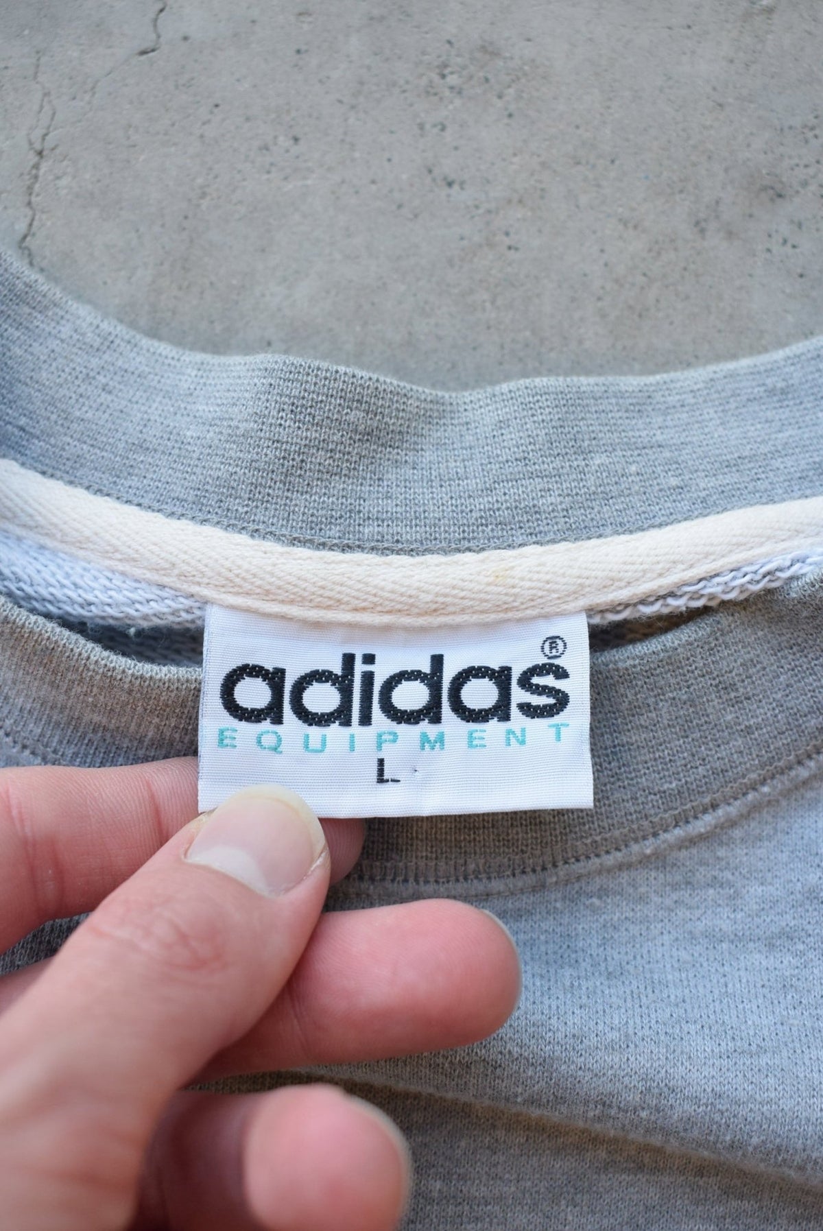 Adidas Equipment Grey Embroidered Spellout Crewneck — 1990s (M/L) - Retrospective Store