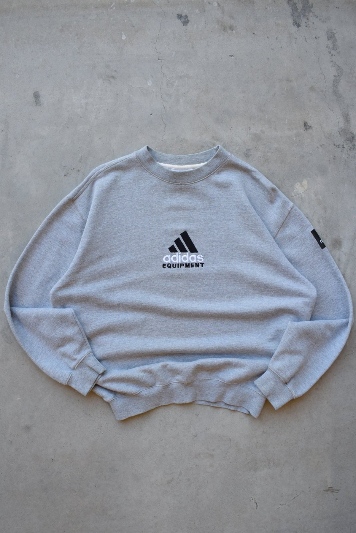 Adidas Equipment Grey Embroidered Spellout Crewneck — 1990s (M/L) - Retrospective Store