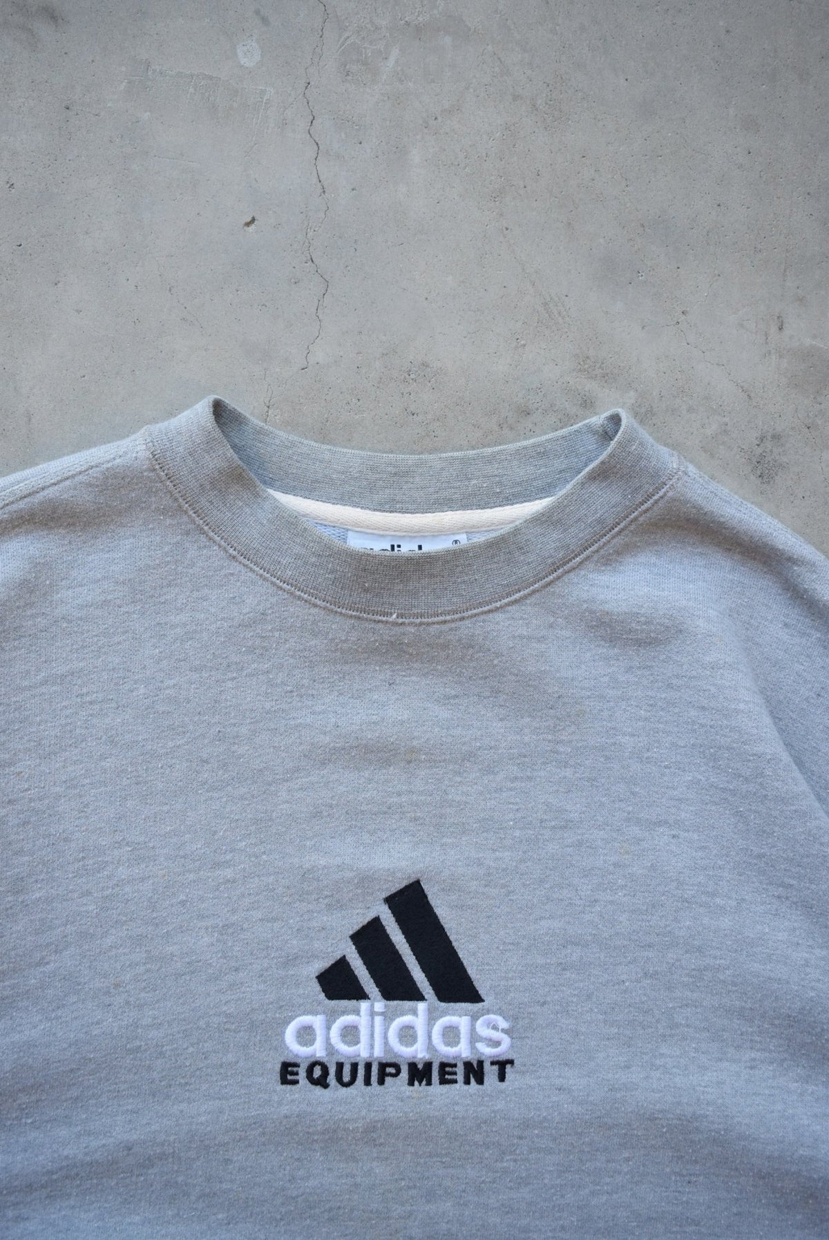Adidas Equipment Grey Embroidered Spellout Crewneck — 1990s (M/L) - Retrospective Store