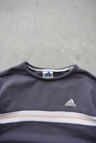Adidas Faded-Black Embroidered Spellout Crewneck — 1990s (M) - Retrospective Store