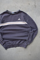 Adidas Faded-Black Embroidered Spellout Crewneck — 1990s (M) - Retrospective Store