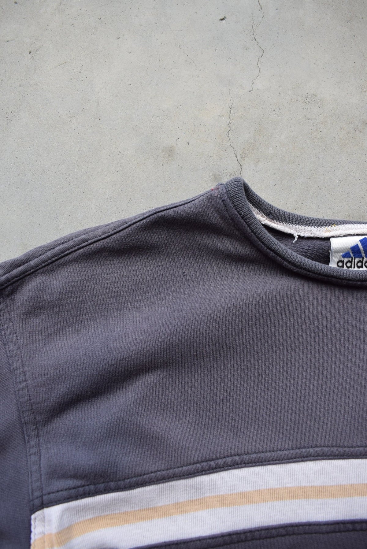 Adidas Faded-Black Embroidered Spellout Crewneck — 1990s (M) - Retrospective Store