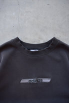 Adidas Faded-Black Embroidered Spellout Crewneck — 1990s (XXL) - Retrospective Store