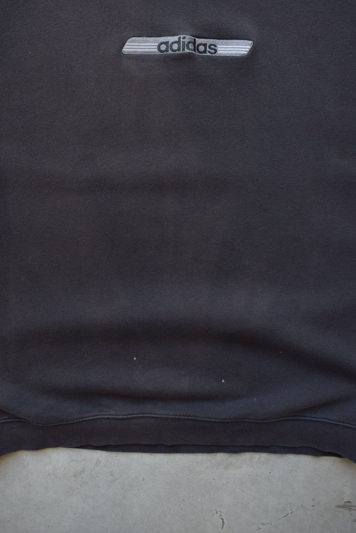 Adidas Faded-Black Embroidered Spellout Crewneck — 1990s (XXL) - Retrospective Store
