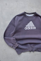 Adidas Faded-Black Embroidered Spellout Crewneck — 2000s (XL) - Retrospective Store