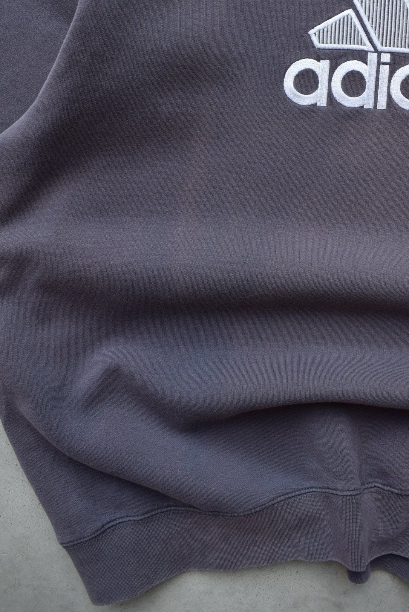 Adidas Faded-Black Embroidered Spellout Crewneck — 2000s (XL) - Retrospective Store