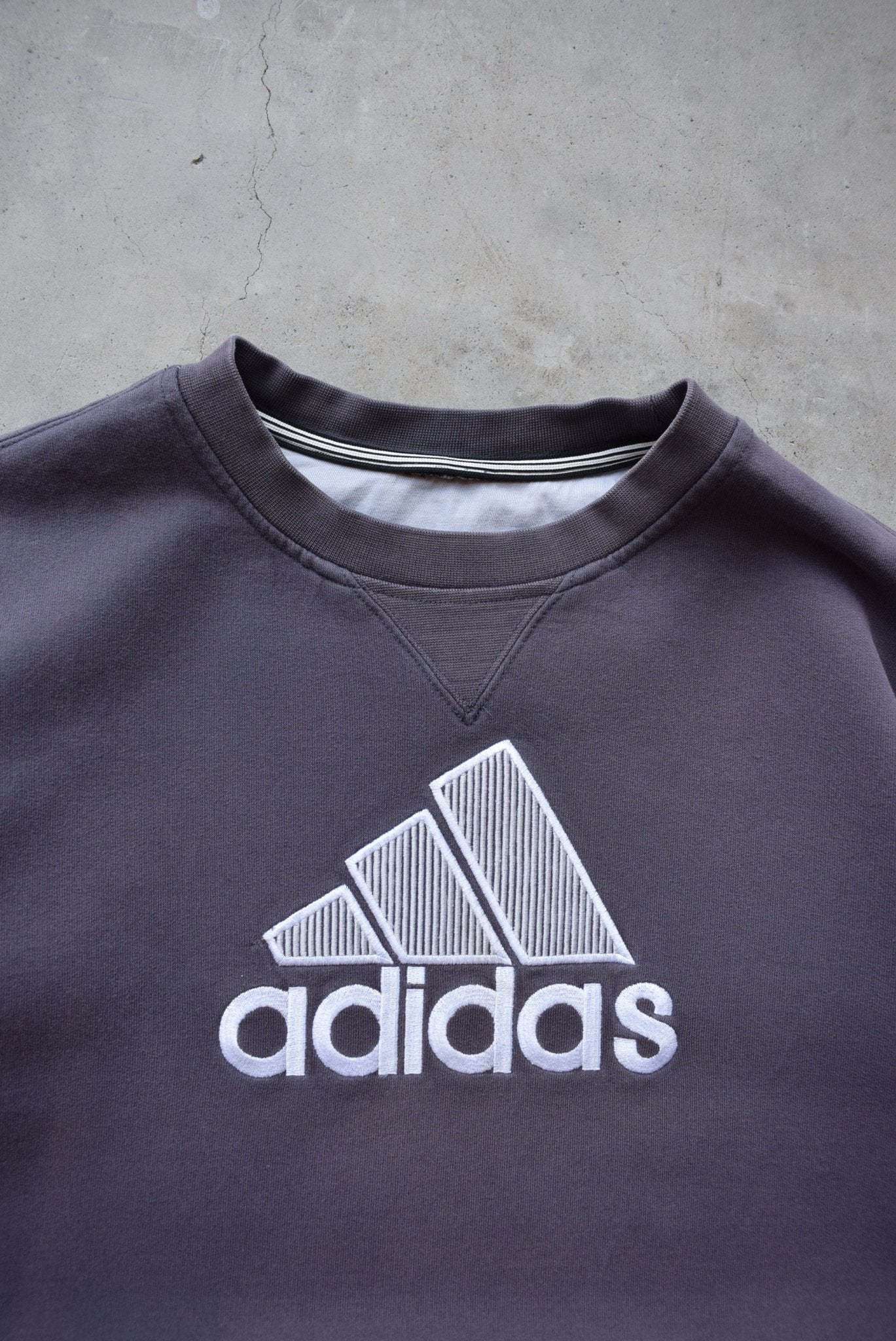 Adidas Faded-Black Embroidered Spellout Crewneck — 2000s (XL) - Retrospective Store