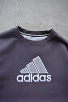 Adidas Faded-Black Embroidered Spellout Crewneck — 2000s (XL) - Retrospective Store