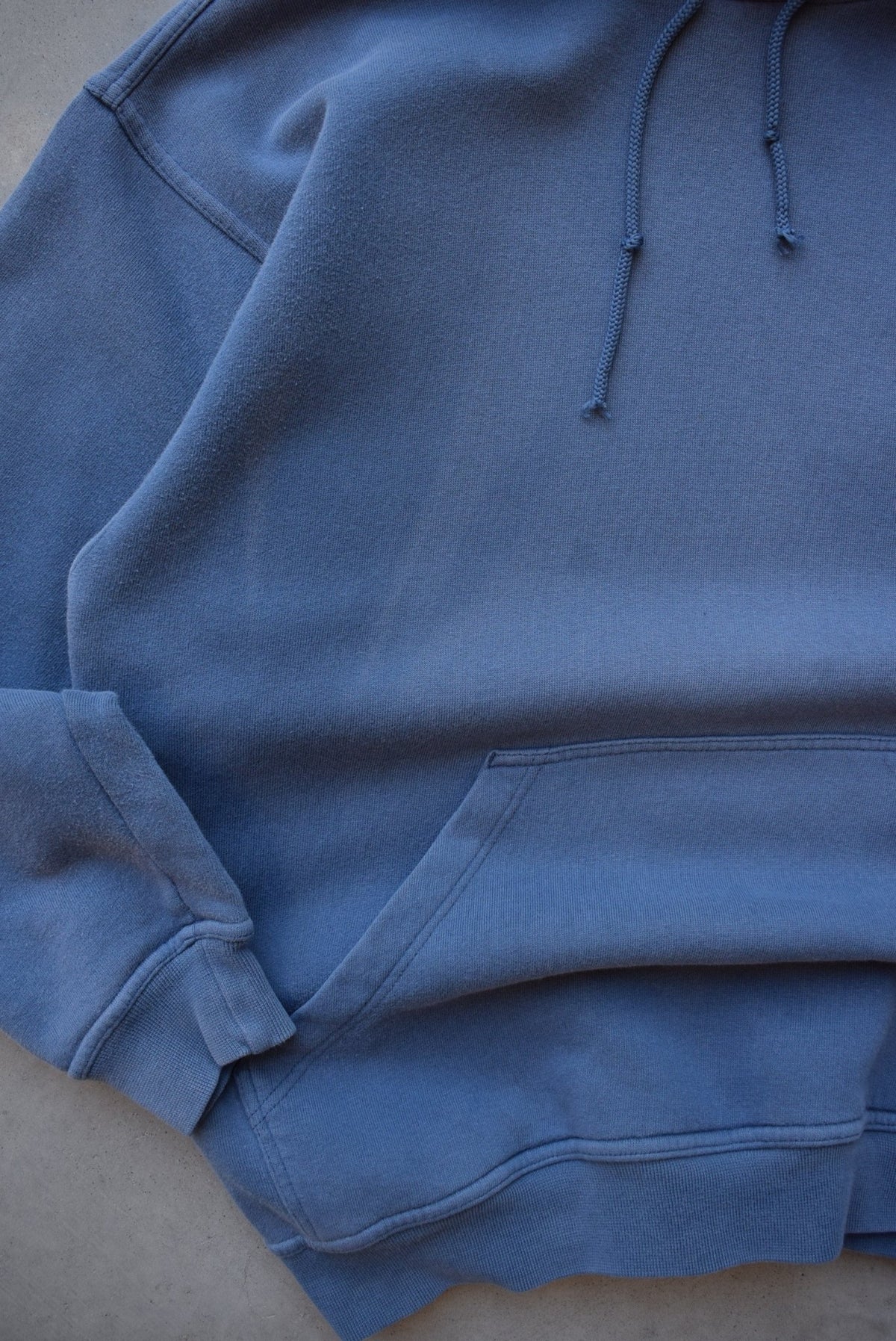 Adidas Faded-Blue Embroidered Logo Hoodie — 1990s (M) - Retrospective Store