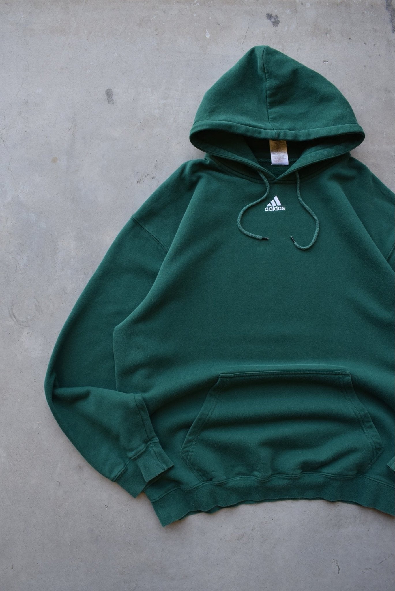Adidas Green Embroidered Centre Logo Hoodie — 2000s (XXL) - Retrospective Store