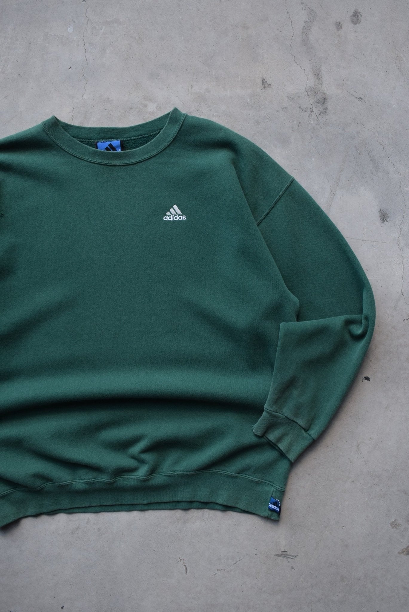 Adidas Green Embroidered Logo Crewneck — 1990s (XXL) - Retrospective Store