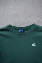 Adidas Green Embroidered Logo Crewneck — 1990s (XXL) - Retrospective Store