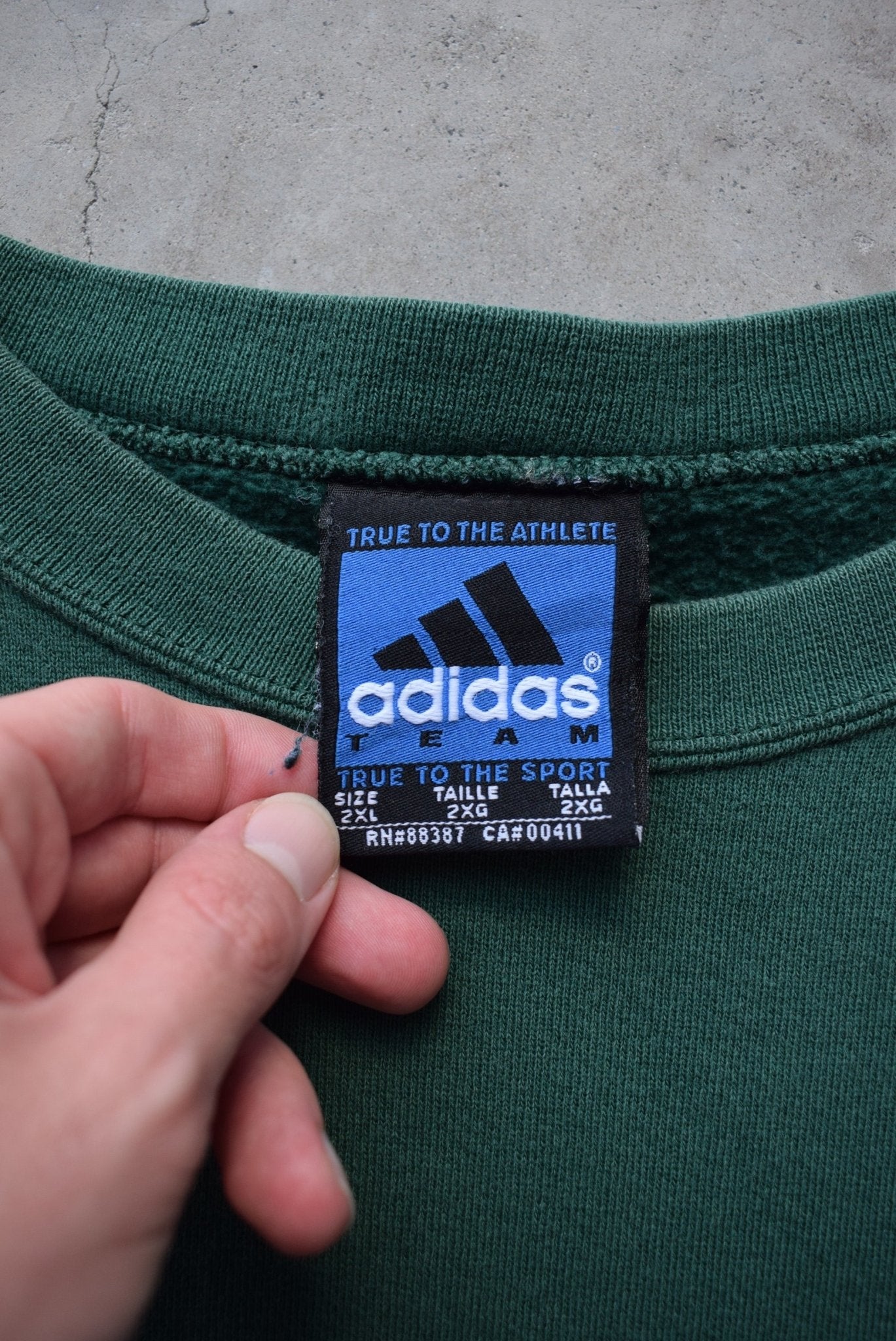 Adidas Green Embroidered Logo Crewneck — 1990s (XXL) - Retrospective Store