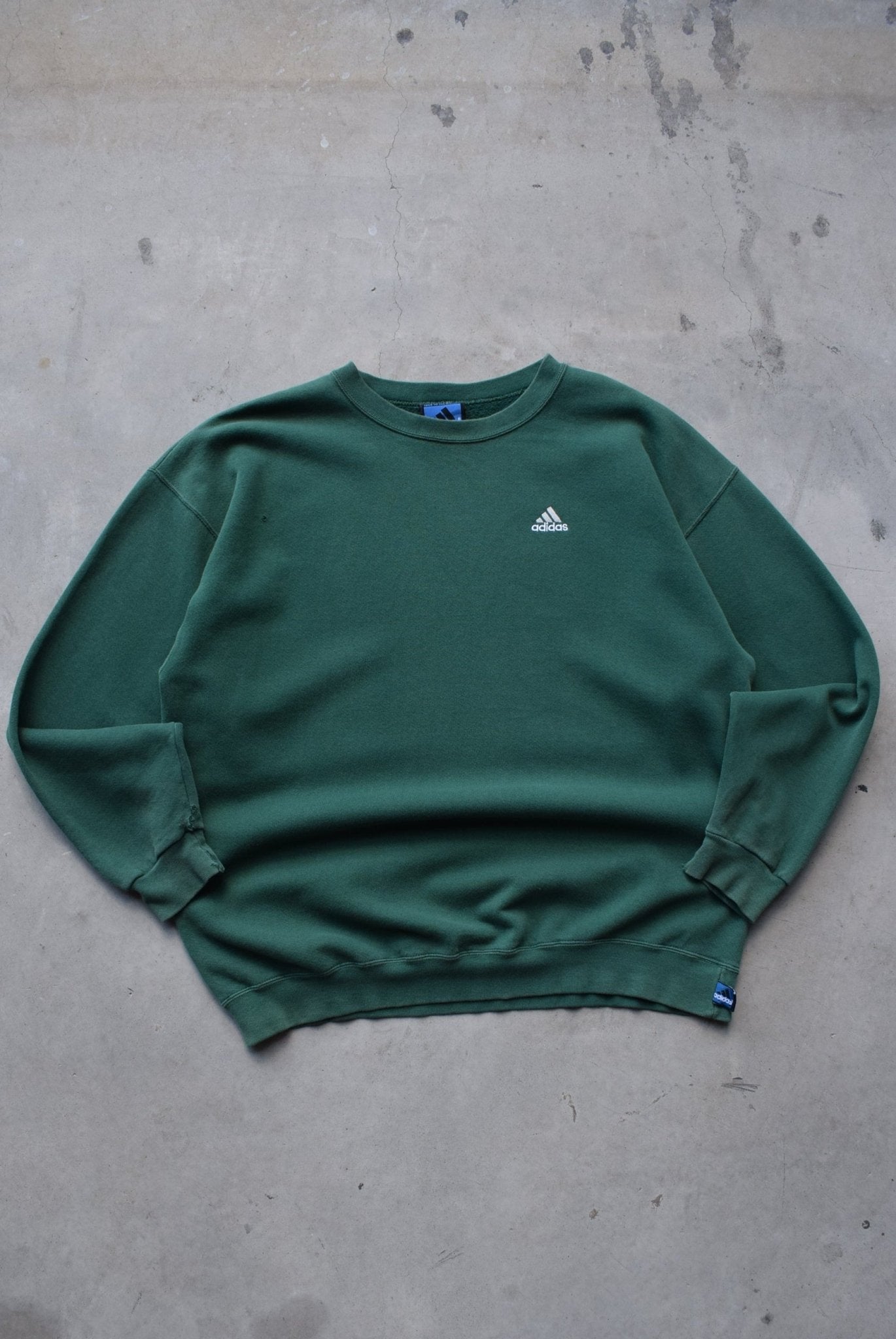 Adidas Green Embroidered Logo Crewneck — 1990s (XXL) - Retrospective Store