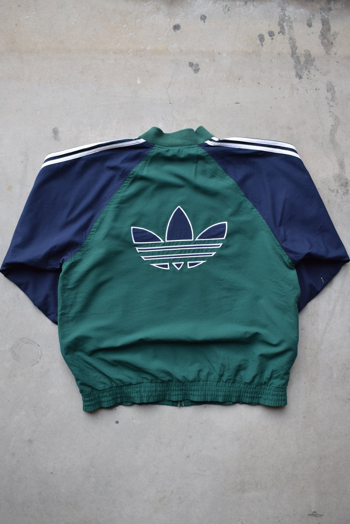 Adidas Green & Navy Embroidered Spellout Jacket — 1990s (M) - Retrospective Store