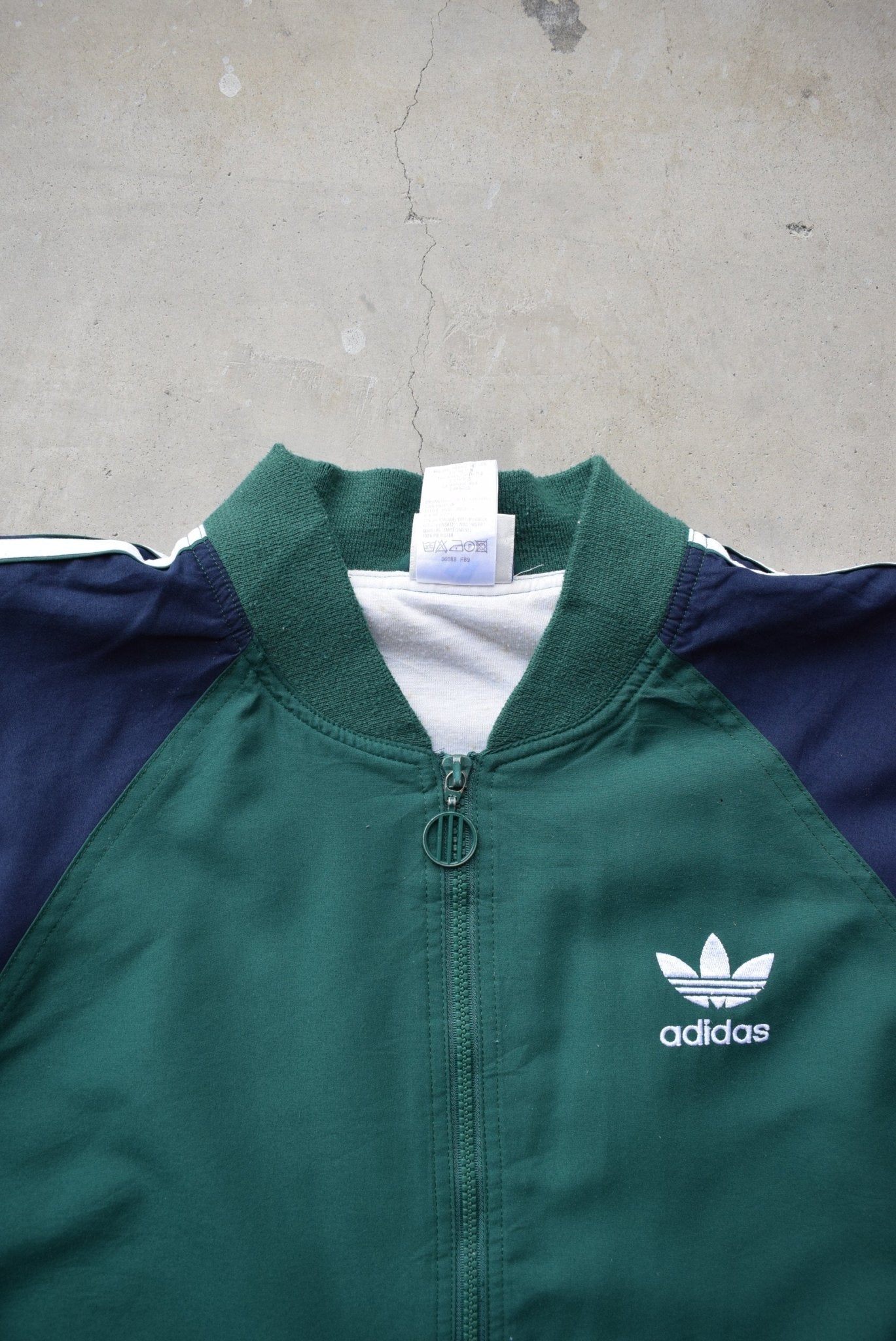 Adidas Green & Navy Embroidered Spellout Jacket — 1990s (M) - Retrospective Store