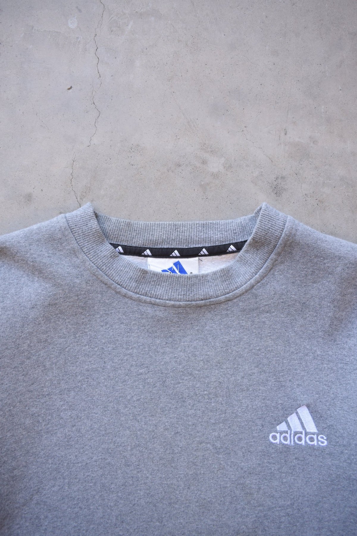 Adidas Grey Embroidered Spellout Crewneck — 1990s (L) - Retrospective Store